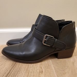 David Aaron Austin black vegan leather buckle bootie